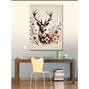 Kanvas Tablo Çiçekler Ve Geyik Çizimi 100x140 cm