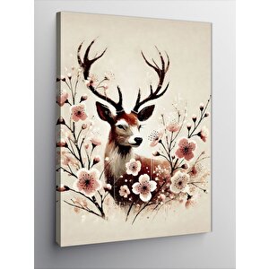 Kanvas Tablo Çiçekler Ve Geyik Çizimi 50x70 cm