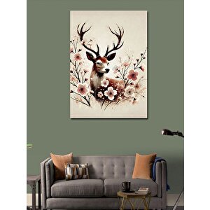 Kanvas Tablo Çiçekler Ve Geyik Çizimi 50x70 cm