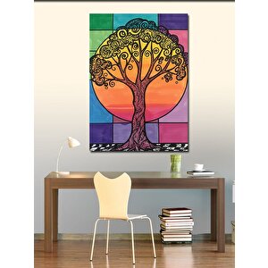 Kanvas Tablo Renkli Soyut Ağaç Ve Güneş 50x70 cm