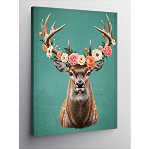 Kanvas Tablo Çiçek Taçlı Geyik Portresi 70x100 cm
