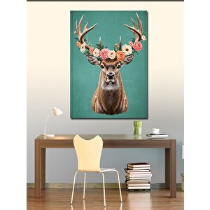Kanvas Tablo Çiçek Taçlı Geyik Portresi 70x100 cm