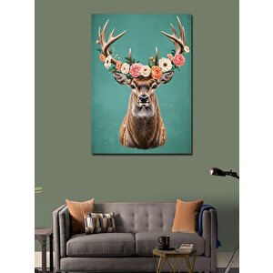 Kanvas Tablo Çiçek Taçlı Geyik Portresi 70x100 cm