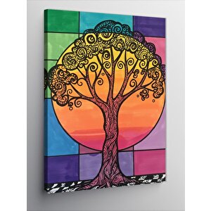 Kanvas Tablo Renkli Soyut Ağaç Ve Güneş 100x140 cm
