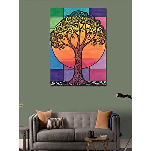 Kanvas Tablo Renkli Soyut Ağaç Ve Güneş 100x140 cm