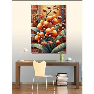Kanvas Tablo Turuncu Çiçek Ve Yapraklar 100x140 cm