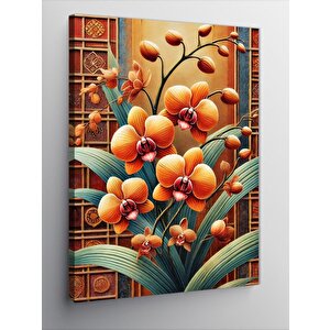 Kanvas Tablo Turuncu Çiçek Ve Yapraklar 70x100 cm