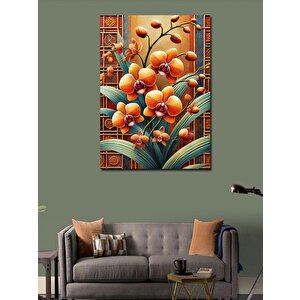 Kanvas Tablo Turuncu Çiçek Ve Yapraklar 70x100 cm