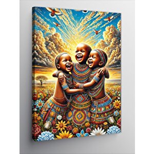 Kanvas Tablo Mutlu Çocuklar Ve Çiçekler 70x100 cm