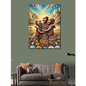 Kanvas Tablo Mutlu Çocuklar Ve Çiçekler 70x100 cm