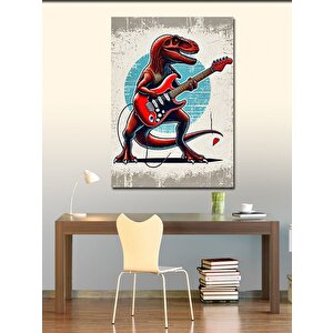 Kanvas Tablo Elektrik Gitar Çalan Dinozor 100x140 cm
