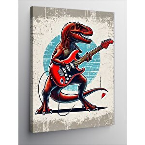 Kanvas Tablo Elektrik Gitar Çalan Dinozor 50x70 cm