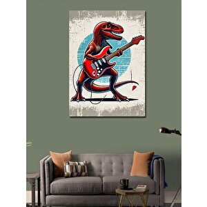 Kanvas Tablo Elektrik Gitar Çalan Dinozor 50x70 cm