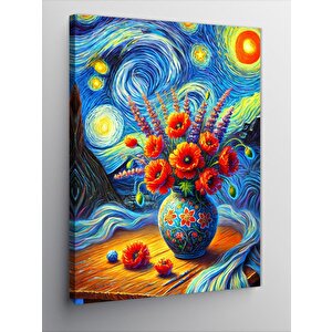 Kanvas Tablo Sürahideki Çiçekler Ve Yıldızlar 50x70 cm