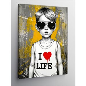 Kanvas Tablo Güneş Gözlüklü Çocuk Ve "i Love Life" 70x100 cm
