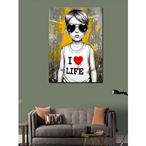 Kanvas Tablo Güneş Gözlüklü Çocuk Ve "i Love Life" 100x140 cm