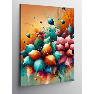 Kanvas Tablo Turkuaz Ve Pembe Çiçekler 50x70 cm