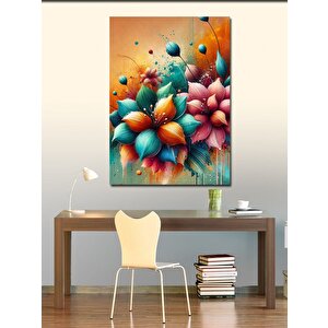 Kanvas Tablo Turkuaz Ve Pembe Çiçekler 50x70 cm