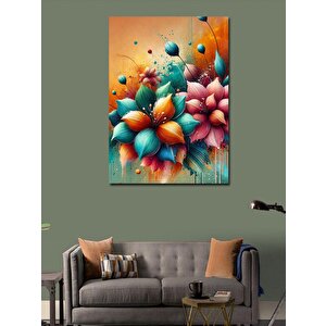 Kanvas Tablo Turkuaz Ve Pembe Çiçekler 50x70 cm
