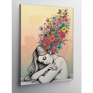 Kanvas Tablo Çiçeklerle Kaplı Kadın Portresi 100x140 cm