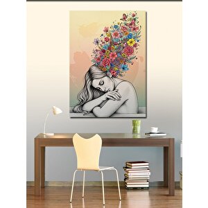 Kanvas Tablo Çiçeklerle Kaplı Kadın Portresi 100x140 cm