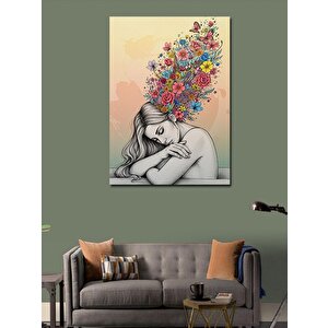 Kanvas Tablo Çiçeklerle Kaplı Kadın Portresi 100x140 cm