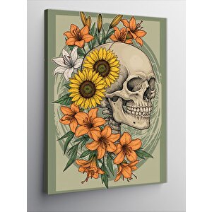 Kanvas Tablo Çiçeklerle Süslenmiş Kafatası 70x100 cm
