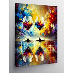 Kanvas Tablo Renkli Şarap Bardakları 50x70 cm