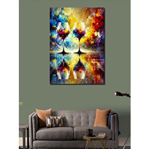 Kanvas Tablo Renkli Şarap Bardakları 50x70 cm