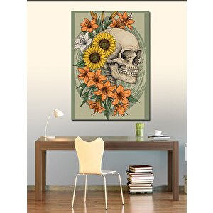 Kanvas Tablo Çiçeklerle Süslenmiş Kafatası 50x70 cm