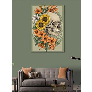 Kanvas Tablo Çiçeklerle Süslenmiş Kafatası 50x70 cm