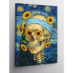 Kanvas Tablo Çiçeklerle Çerçevelenmiş Kafatası 50x70 cm