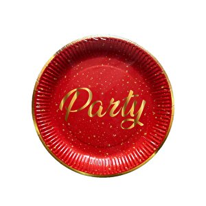 Roll-up Parti Doğum Günü Işıltılı Kırmızı Party Yazılı Karton Tabak - 22 Cm. - 8 Adetlik 5 Paket