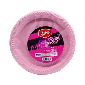 Roll-up Kullan At Renkli Pembe Parti Davet Plastik Tabak - 22 Cm. - 25 Adetlik Paket