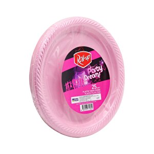 Roll-up Kullan At Renkli Pembe Parti Davet Plastik Tabak - 22 Cm. - 25 Adetlik Paket