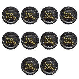 Roll-up Doğum Günü Işıltılı Siyah Happy Bithday Yazılı Karton Tabak - 22 Cm. - 8 Adetlik 10 Paket