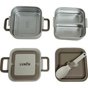 Bento Kare 2 Katlı Lunch Box Yemek Termosu Bej 1400 Ml