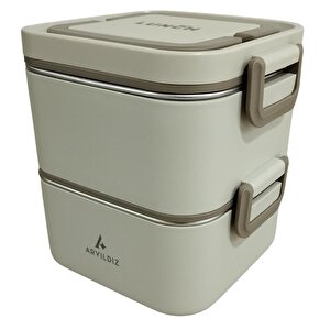 Aryıldız Bento Kare 2 Katlı Lunch Box Yemek Termosu Bej 1400 Ml