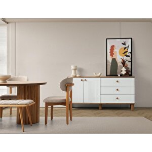 Orkide Yemek Odası  Takımı  %100 MDF Masa Sandalye Konsol Ahşap beyaz