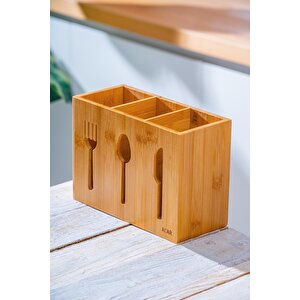 Bambu Çatal Kaşık Bıçak Standı - 23 Cm