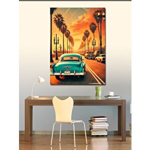 Kanvas Tablo Palmiye Ağaçları Ve Klasik Araba 100x140 cm