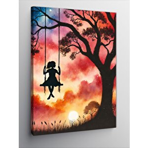 Kanvas Tablo Salıncakta Çocuk Ve Ağaç 50x70 cm