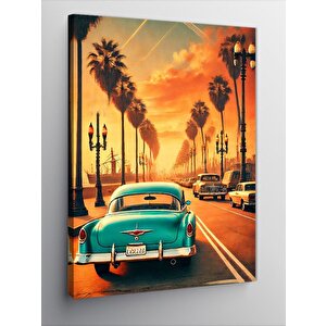 Kanvas Tablo Palmiye Ağaçları Ve Klasik Araba 50x70 cm