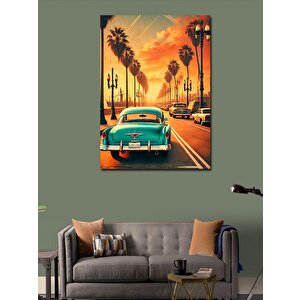 Kanvas Tablo Palmiye Ağaçları Ve Klasik Araba 70x100 cm