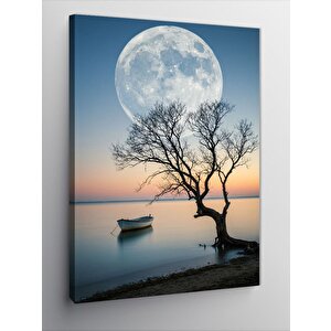 Kanvas Tablo Ayışığında Ağaç Ve Gölet 70x100 cm