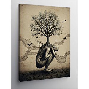 Kanvas Tablo Ağaç Ve Soyut İnsan Figürü 70x100 cm