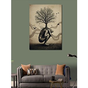 Kanvas Tablo Ağaç Ve Soyut İnsan Figürü 70x100 cm
