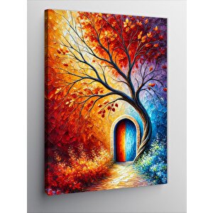 Kanvas Tablo Renkli Ağaç Ve Kapı 50x70 cm