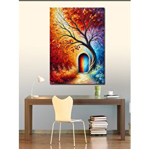 Kanvas Tablo Renkli Ağaç Ve Kapı 50x70 cm