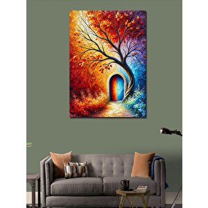 Kanvas Tablo Renkli Ağaç Ve Kapı 50x70 cm